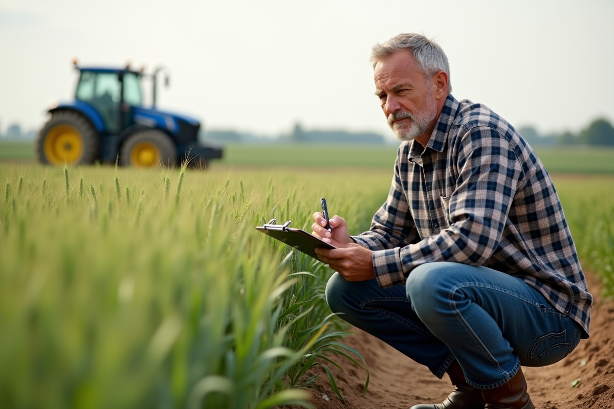 Agronome homme observant un champ de blé sain