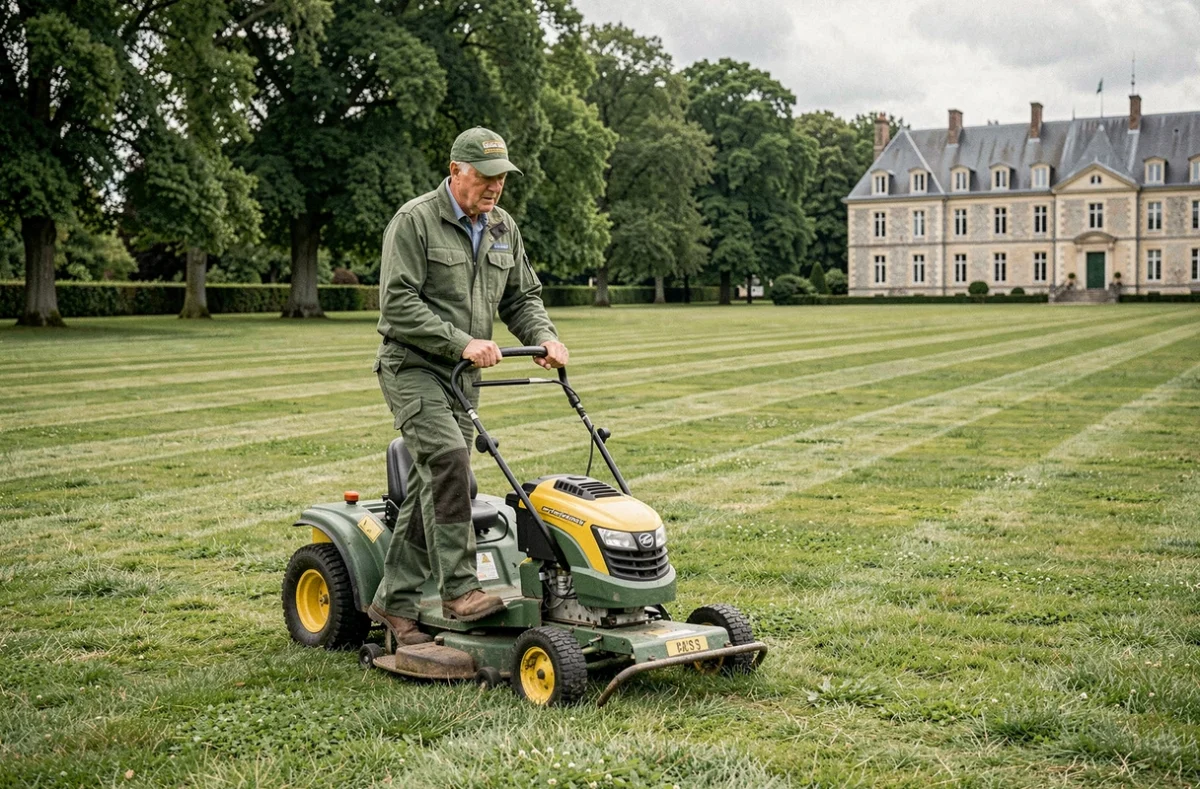 Paysagiste de Carbonneaux Paysage tondant le gazon d'un vaste domaine privé dans l'Aisne
