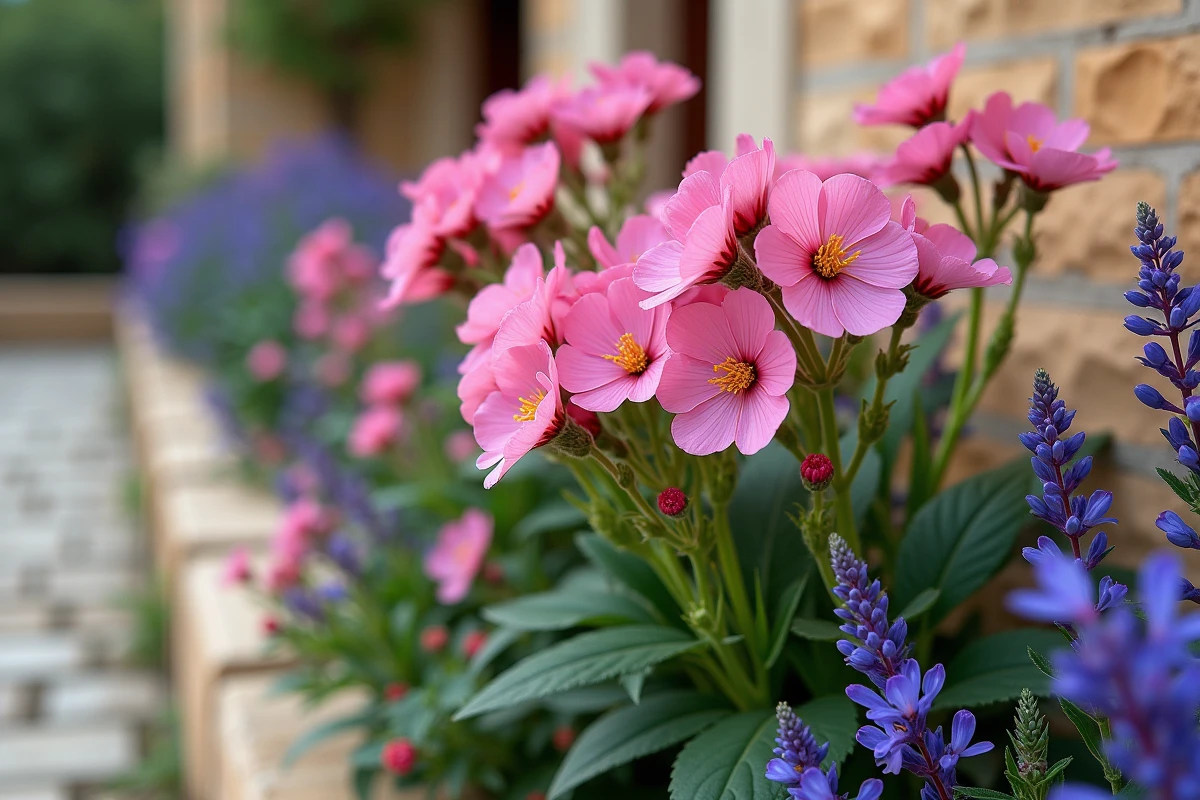 Gros plan sur fleurs Geraldton Wax et plantes méditerranees