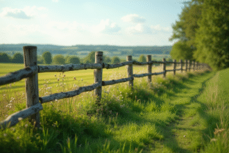 Petite parcelle de terrain vert avec clôture en bois