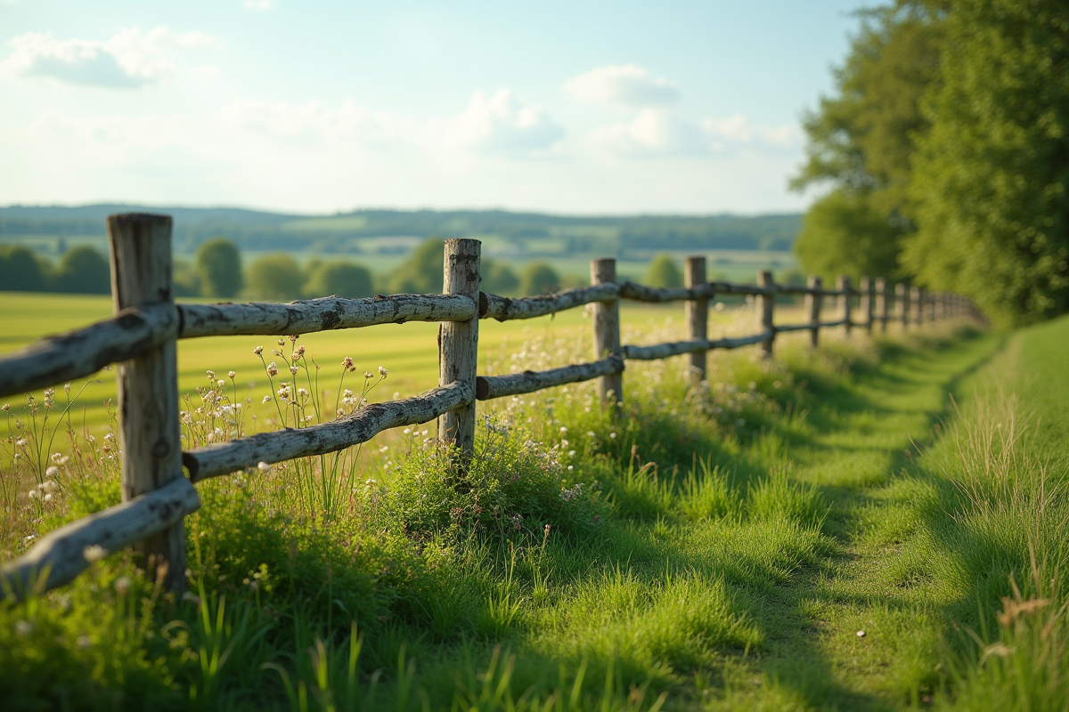 Petite parcelle de terrain vert avec clôture en bois